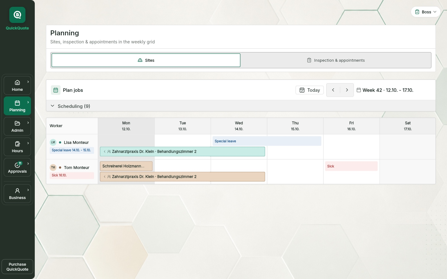 QuickQuote: Week plan with team members and jobs